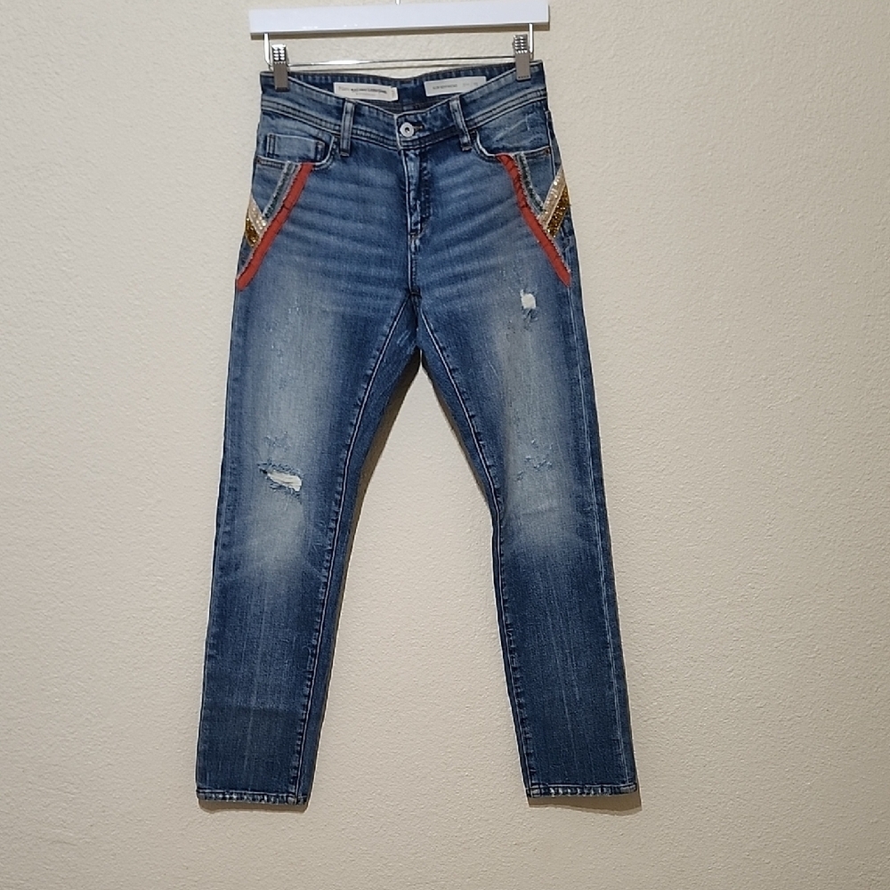 Pilcro and the Letterpress Red and Blue Skinny Jeans - Picture 1 of 16